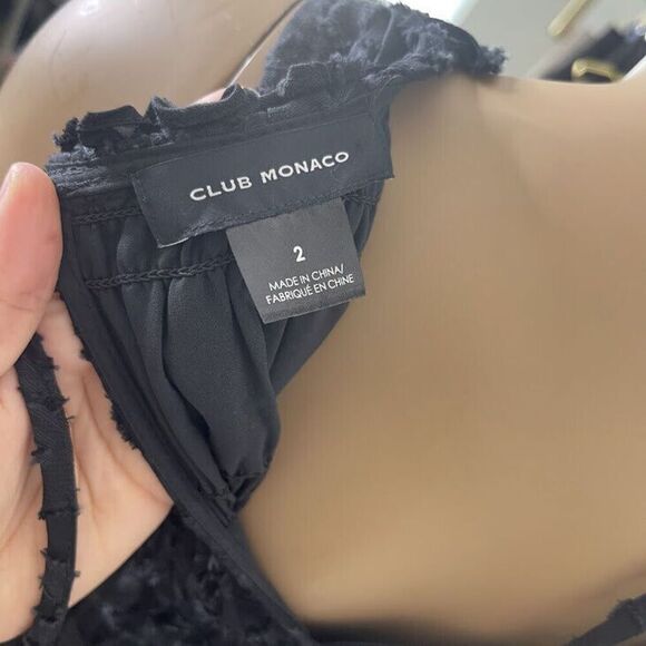 Club Monaco Dress Size 2 Tank Maxi Long Jacquard Woven Black Sleeveless Smocked - Picture 12 of 14